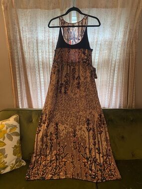 Bar III navy Yoke Brown Patterned Maxi Dress